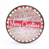 Round MC Christmas Tin Box(19.8*6.3CM/M) with a festive Merry Christmas design and red accents.